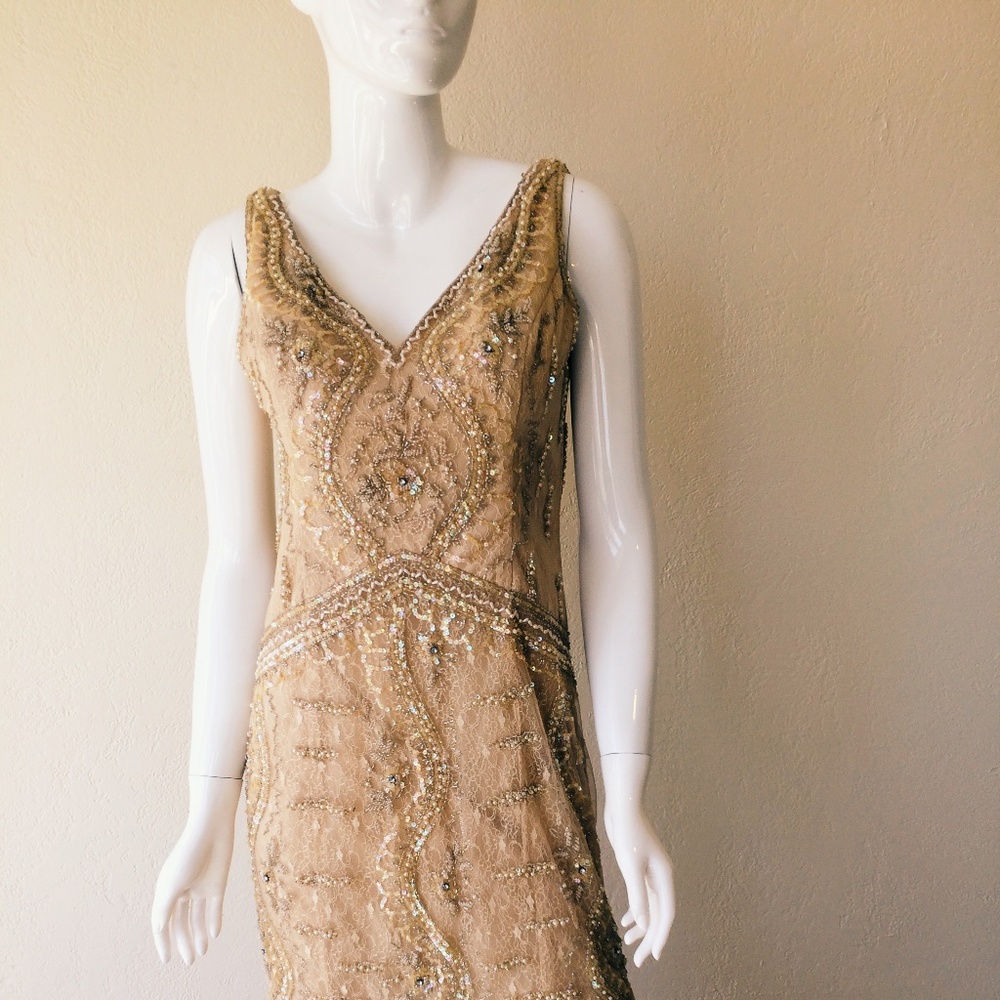Jovani Gold Beaded Flapper style Formal Dress